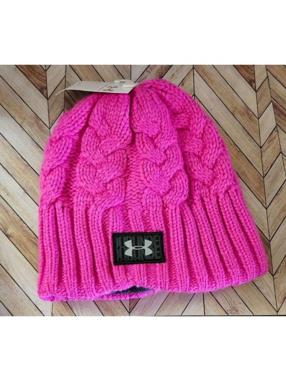 New Women Under Armour Around Town Beanie Lined Knit Hot Rebel Pink One Size